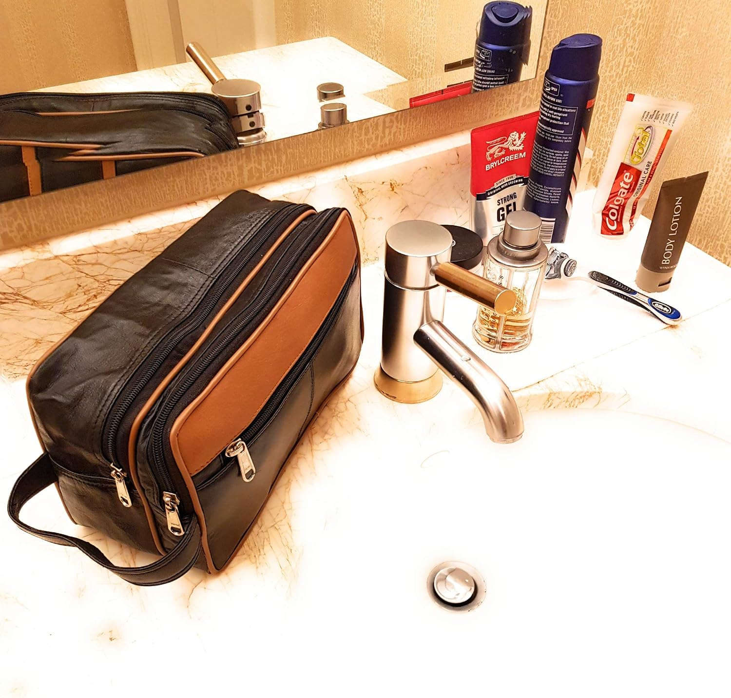 Roamlite Leather Toiletry Wash Bag for Toiletries, Holiday Travel Washbag - Image 4