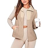 Glamaker Womens Fleece Vest Top Sleeveless Fuzzy Zip Up V Neck Sherpa Jacket Casual Outwear with Pocket