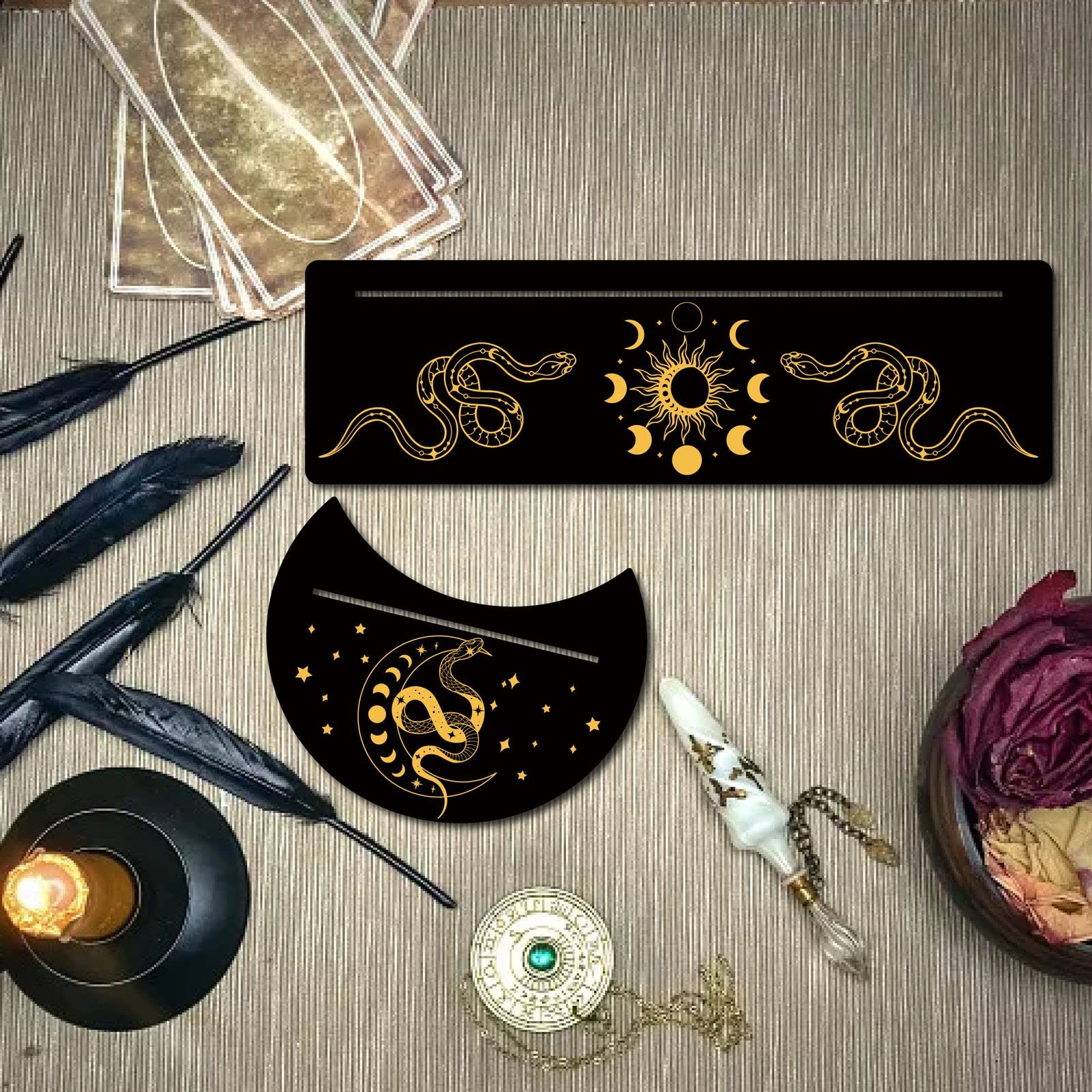 GORGECRAFT 2 Pieces Wooden Tarot Card Stand Black Tarot Card Holder 5
