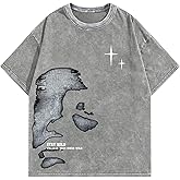 Men's Letter Graphic T Shirts Oversized Drop Shoulder Short Sleeve Vintage Streetwear Crew Neck Casual Tee Top