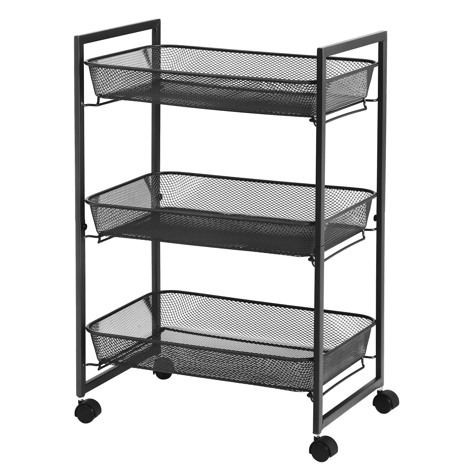 SONGMICS 3-Tier Trolley, Household Kitchen and Bathroom Cart with Wire Baskets, Space Saving, Easy Assembly, Kitchen, Office, Bathroom, Living Room, Black BSC061B01