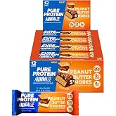 Pure Protein AMMMAZE Peanut Butter S&rsquo;mores Protein Bars, 20g Protein, 12 Ct | 6g Fiber, 5g Net Carbs, No Added Sugar, High Protein Snack, Meal Replacement Bar for On-the-Go