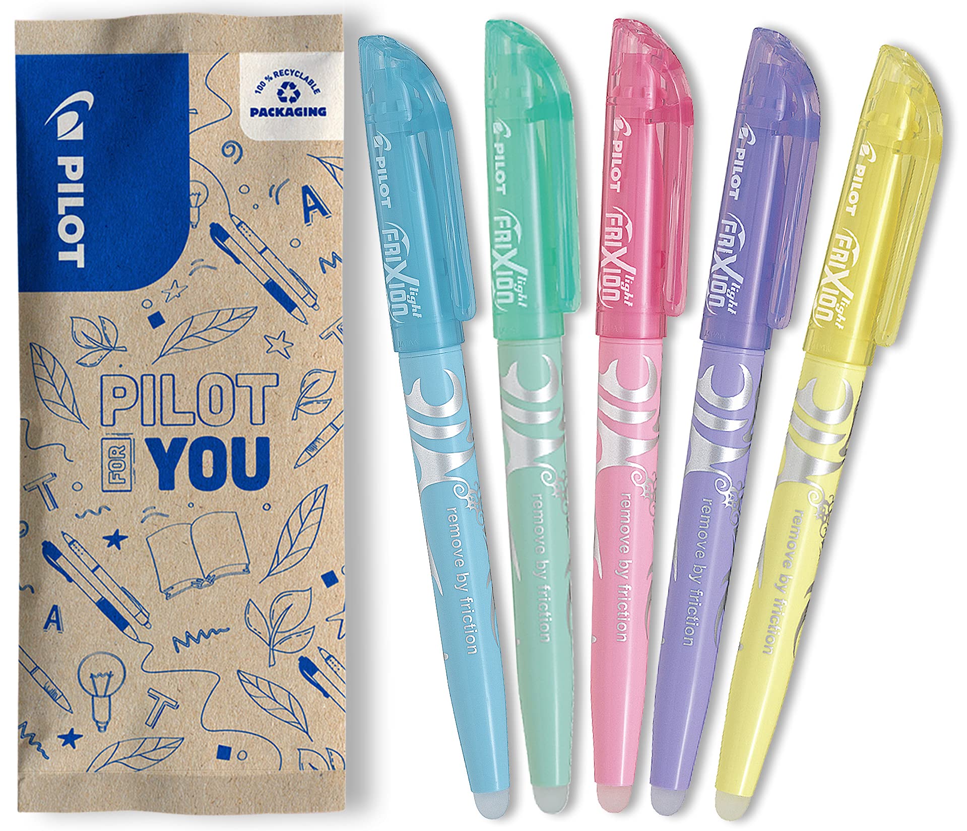 Pilot Frixion Erasable Highlighters Pastels - Blue/Green/Pink/Purple/Yellow (Pack of 5)