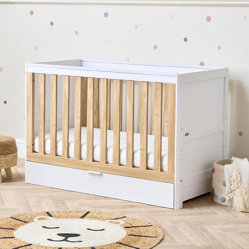 Tutti Bambini Riley 3-in-1 Cot Bed with Drawer 120 x 60 cm White Oak