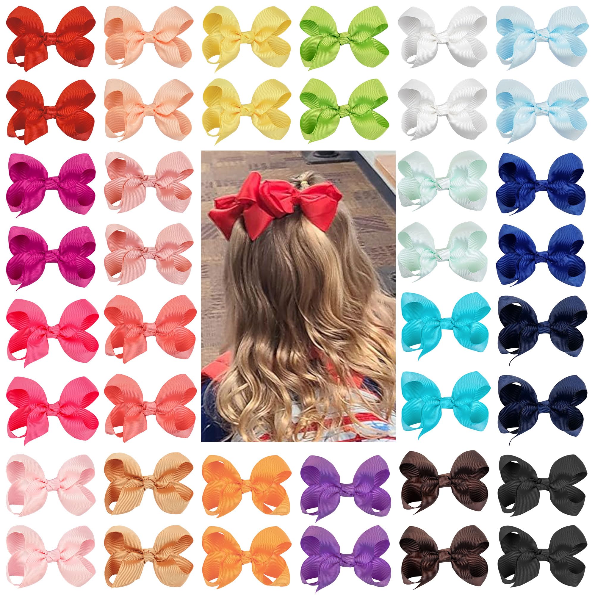 Photo 1 of 40Pcs 3 inch Hair Bows for Girls Grosgrain Ribbon Toddler Back to School Hair Accessories with Alligator Clips for Baby Girls Kids in Pairs
