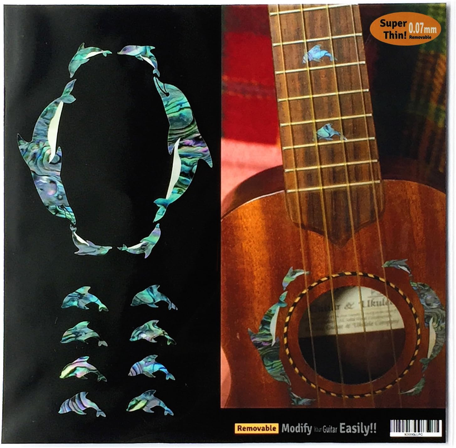 AB Dolphin Set UkuleleFretboard Markers & Rosette Inlay Sticker