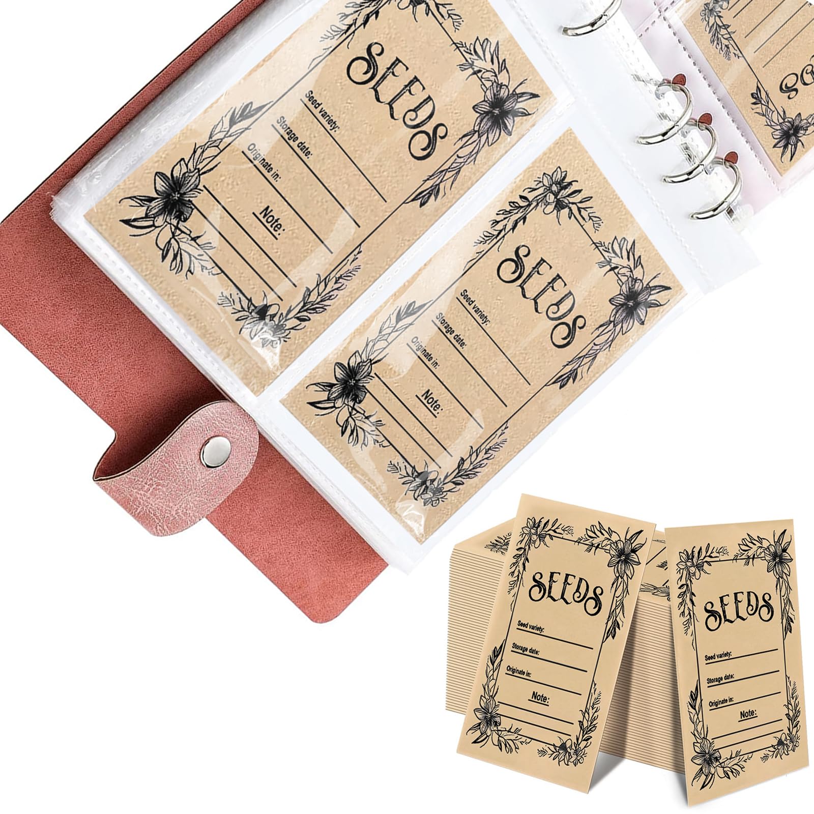 Wbgraceful 100Pcs Seed Packets Envelopes, Resealable Self-Sealing Seed Storage Organizers Seed Saving Envelopes, Garden Seed Bags Seed Storage Envelope for Vegetable, Grid Seed Collection Book(Pink)