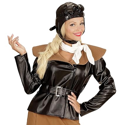 WIDMANN 06582 - Erwachsenenkostüm Retro Fliegerin, Jacke, Rock, Schal und Fliegermütze