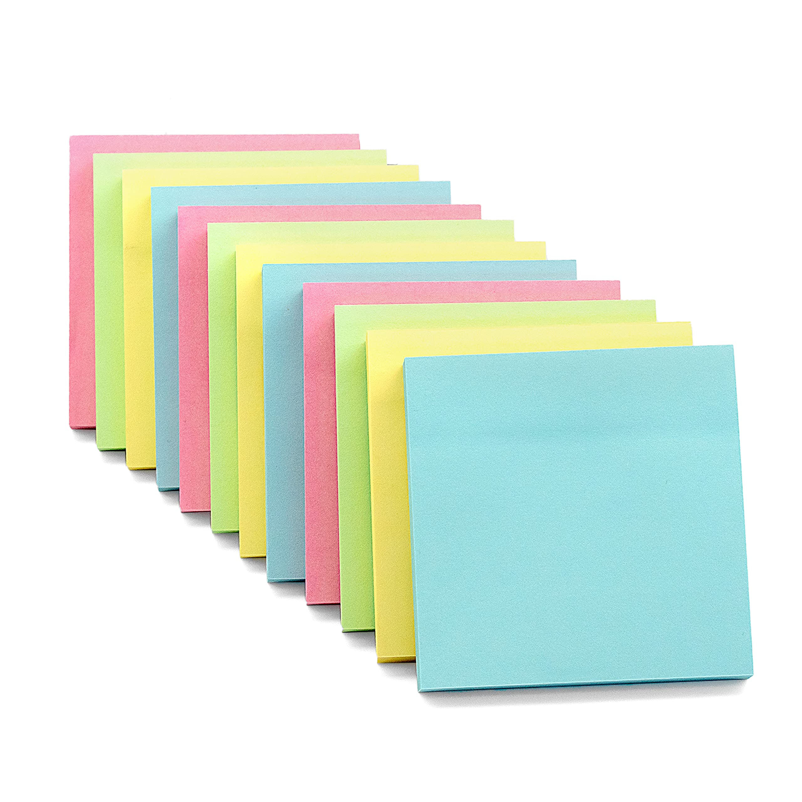 Evergreen Goods 12 Pads Pastel Colour Sticky Notes - Pads for Office Home & School - Removable Adhesive Memo Pad in Yellow, Pink, Blue, & Green Colours - 100 Sheets Per Pad - Size 76x76mm (3"x3")