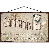 5x8 Grandmama's House Sign with Magnolia Flower What Happens at Grandmama's House Stays Vintage Style Decorative Household Family Home Décor Grandma Great Grandmother Nickname Gift Signs