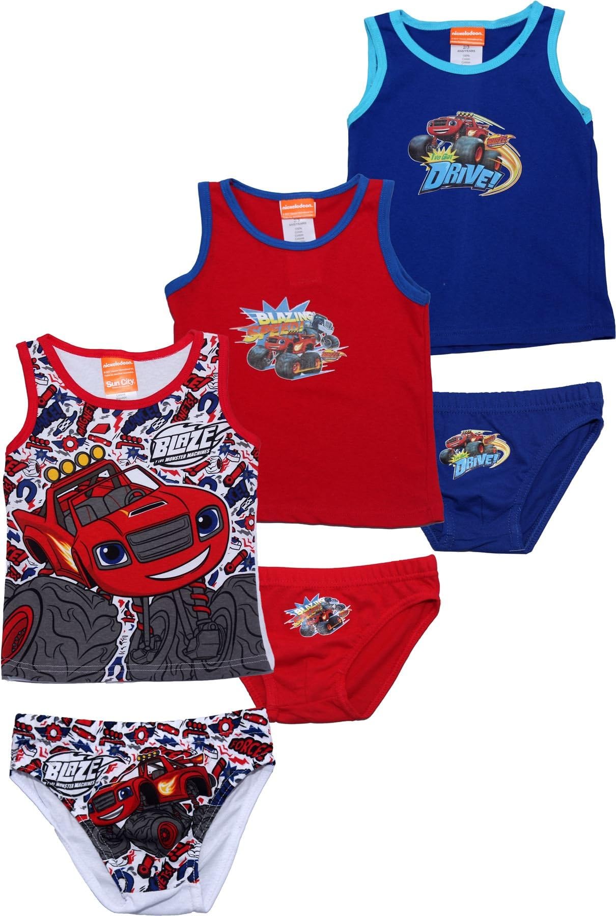Blaze and The Monster Machines Boys Childrens Three Pack Vest and Pants Set