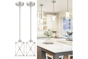 Osimir Brushed Nickel Pendant Lights Kitchen Island 2 Pack, Modern Glass Pendant Light Fixtures with Frosted Glass and Rods, Mini Hanging Lighting for Kitchen Sink Bathroom, CH9176BNW-2PK