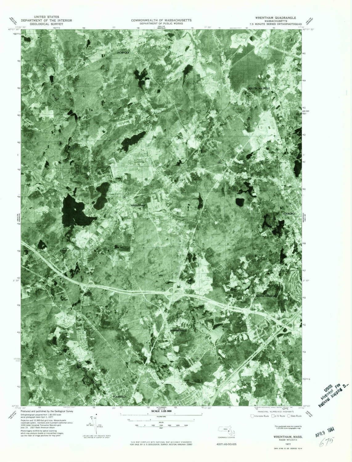 YellowMaps Wrentham MA topo map, 1:25000 Scale, 7.5 X 7.5 Minute, Historical, 1977, Updated 1981, 26.8 x 22 in