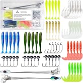 FREE FISHER 63Pcs Alabama Rigs Kit 5 Arms Umbrella Rigs with Jig Head Hooks Swimbait Paddle Tail Soft Lures Set for Bass Crappie Striper Trout Salmon