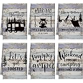 Boyiee Set of 6 Camping Kitchen Towels Happy Camper Tea Towels Absorbent Farmhouse Dish Towels with Funny Sayings 24 x 16 Inches Camping Hand Towels for RV Campers Lovers Gifts Accessories Decorations