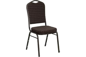 Flash Furniture HERCULES Series Crown Back Stacking Banquet Chair in Brown Patterned Fabric - Gold Vein Frame