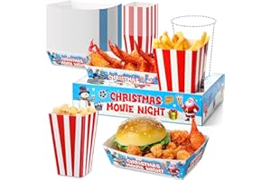 AmazingSpark 108 Pcs/ 36 Sets Christmas Movie Night Snack Trays Popcorn Boxes Cardboard Christmas Popcorn Buckets Containers Food Trays for Theater Party Decorations
