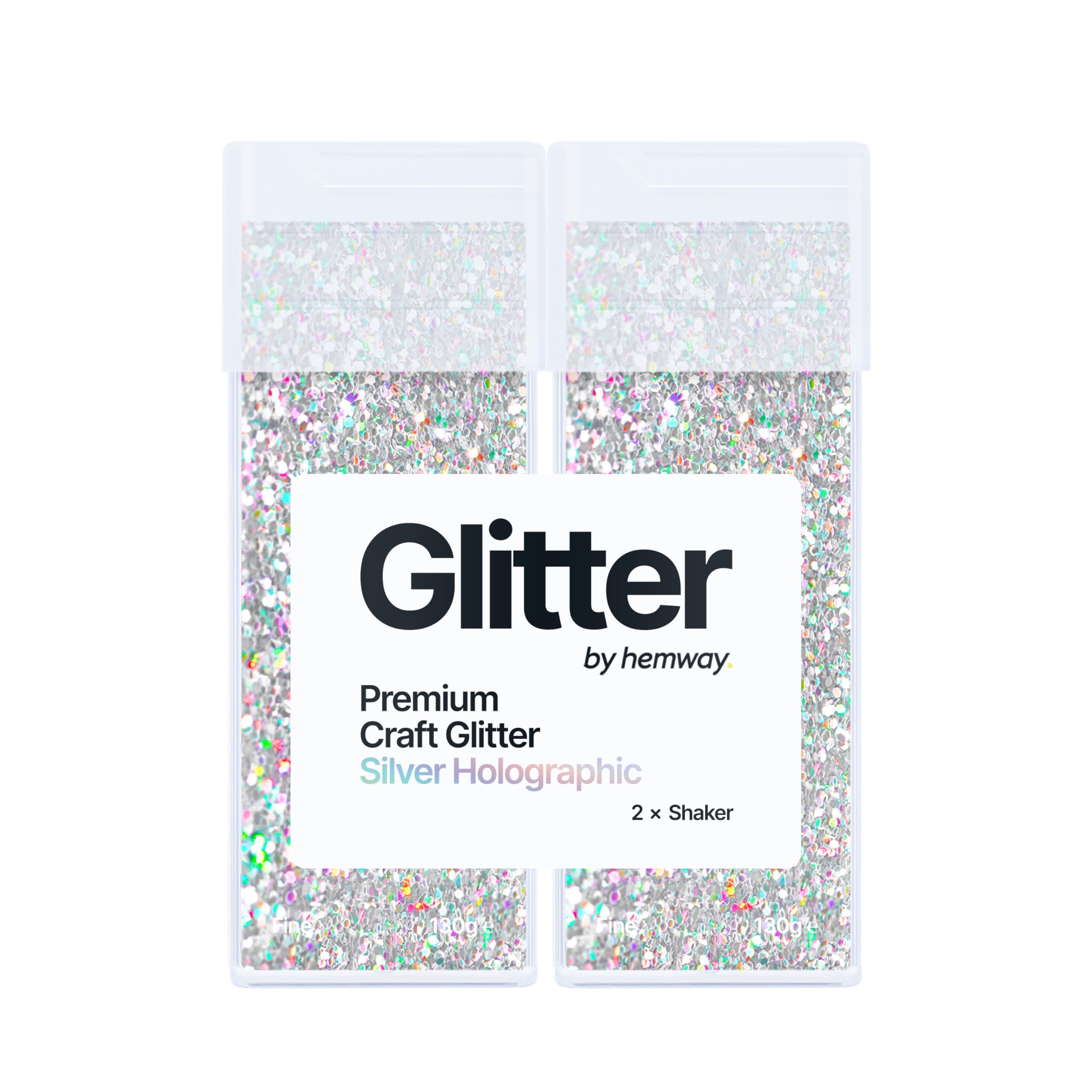 Hemway Glitter Shaker Silver Holographic 130g x2 Pack Fine, Craft Glitter Shakers for Resin & Epoxy Crafts, Christmas Art Supplies, Nail, Body, Face, Eye, Festival, Crafting, Slime, Sparkle