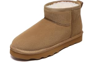 Gvimenos Women's Genuine Suede Winter Mini Boots Water Resistant Snow Booties with Cozy Faux Fur Lining Anti-Slip Memory Foam Insole Lightweight Pull On Ankle Boots Outdoor