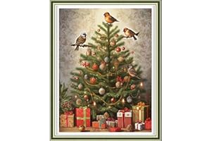 Findvoor Stamped Cross Stitch Kits for Beginners Full Range of Cross Stitching Embroidery Pattern for Kids or Adults, 11CT DIY Needlepoint Embroidery Starter Kits-Bird Christmas Tree 15.7x19.7 inch