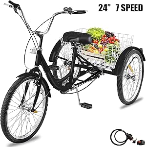Amazon.com: Happybuy - Triciclo para adultos (20/24/26 pulgadas, 1/7 velocidades, 3 ruedas, triciclo para adultos, triciclo de triciclo de travesía, tamaño grande, para compras recreativas, etc.: Sports \u0026 Outdoors