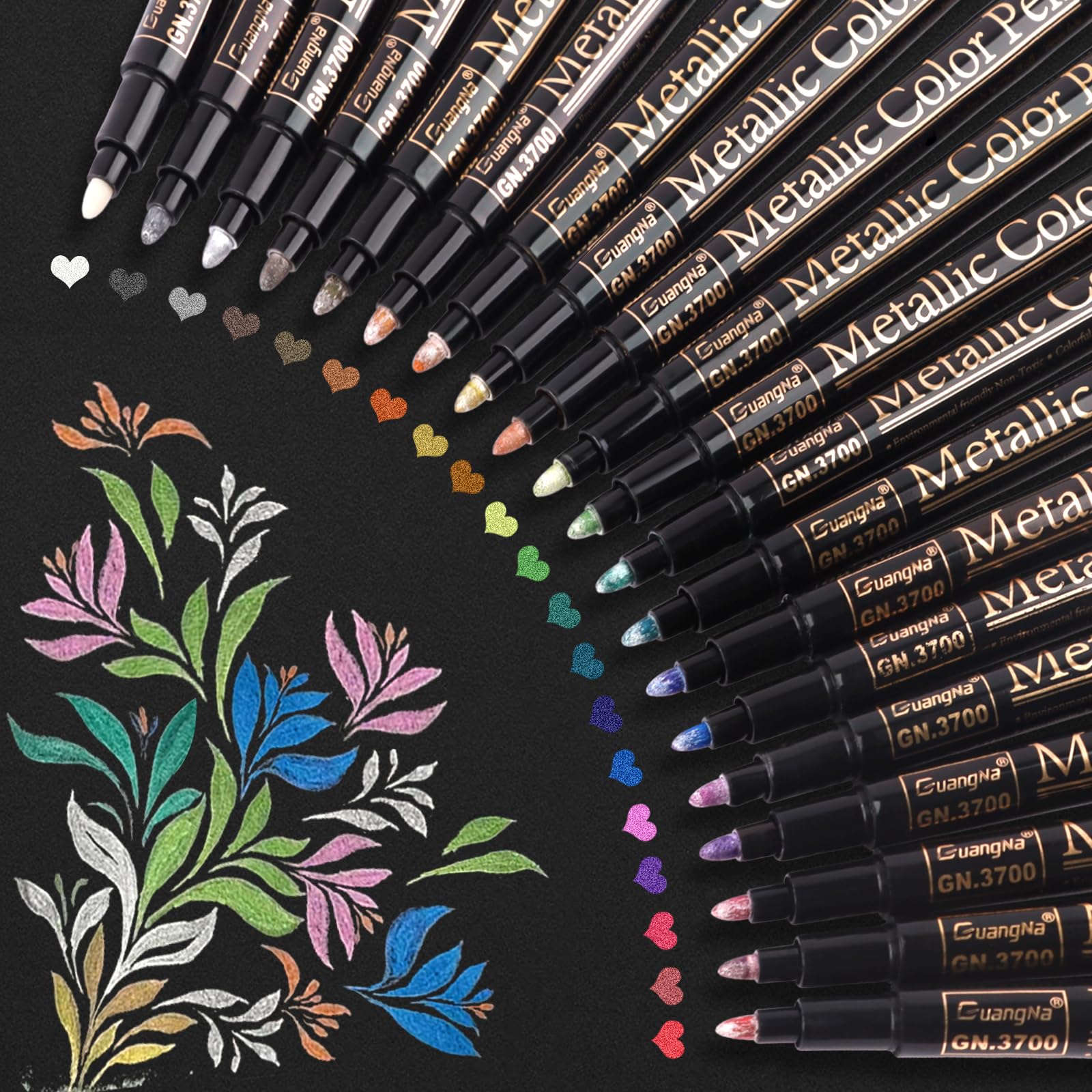 Funnasting Metallic Marker Pens, 20 Colors Metallic Pens Paint Pen Art Markers for Card Making, DIY Photo Album, Scrapbooking, Stone, Glass, Plastic, Metal, Wood (Not suitable for Children)