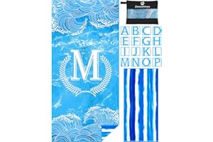 Zoneshinex Personalized Microfiber Monogrammed Beach Towel Sand Free Quick Dry Super Absorbent Customized Initial Letter Lightweight Oversized Pool Swim Towels M Gifts for Women