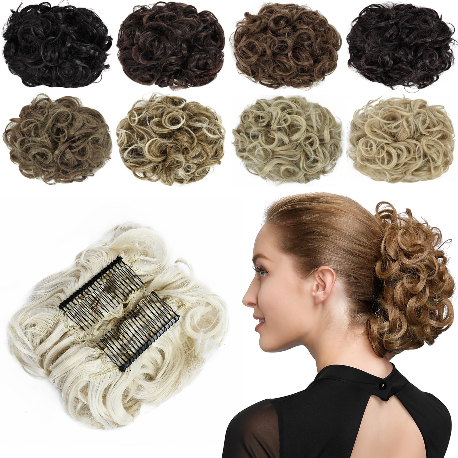 Yamel Chignon Hairpiece Curly Bun Scrunchie Extensions Cream Blonde Synthetic Updo Combs in Messy Bun Hair Piece for Women โ image 1