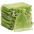 Bskifnn 100pcs Organza Bags - Satin Drawstring Pouch for Mother's Day, Valentine's Day, Halloween, Wedding, Party Favors & Jewelry - 3.54''x4.33'' (9x11cm), Olive Green