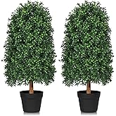 30 inch Artificial Boxwood Topiary Trees, Set of 2 Faux Boxwood Topiary for Outdoor Planter, Lush Foliage & UV Resistant Fake Boxwood Tree Bushes for Front Door Porch Entrance Balcony Decor