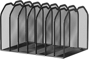 FANXIYQ Black 7-Section File Folder Organizer for Desk – Metal Vertical File Holder, Desktop File Organizer Vertical Stand, L