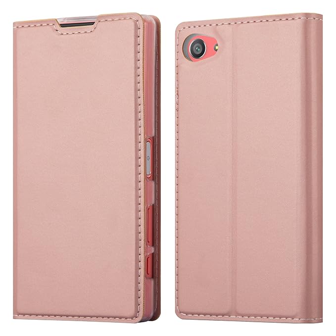 Cadorabo Hülle für Sony Xperia Z5 COMPACT - Hülle in Rose Gold – Handyhülle mit Standfunktion und Kartenfach im Metallic Look