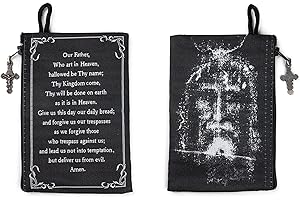 TREE OF LIFE REV. 22:14 Catholic Rosary Pouch – Woven Tapestry Shroud of Turin & The Lord’s Prayer Purse From The Holy Land - Coin, Jewelry & Rosary Case w/Cross Pendant Zipper - Catholic Gifts for Women (4" x 6")