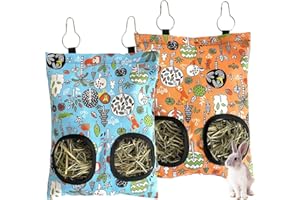STARFA LAB 2Pcs Rabbit Hay Feeder Bag 11.8 x 9 Inch Oxford,2 Hole Guinea Pig Hay Bags Storage Dispenser for Rabbits Chinchillas Hamsters Small Pets and Animal,Leakproof Travel Food Container for Cage Outdoor