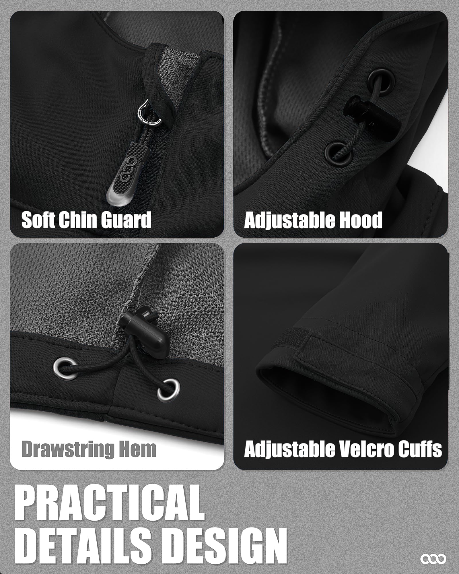 33,000ft Herren Softshelljacke Wasserbeständige Winddichte Funktionsjacke Atmungsaktive Übergangsjacke Leichte Fahhradjacke mit Kapuze Ohne Fleecefutter Schwarz XL 5