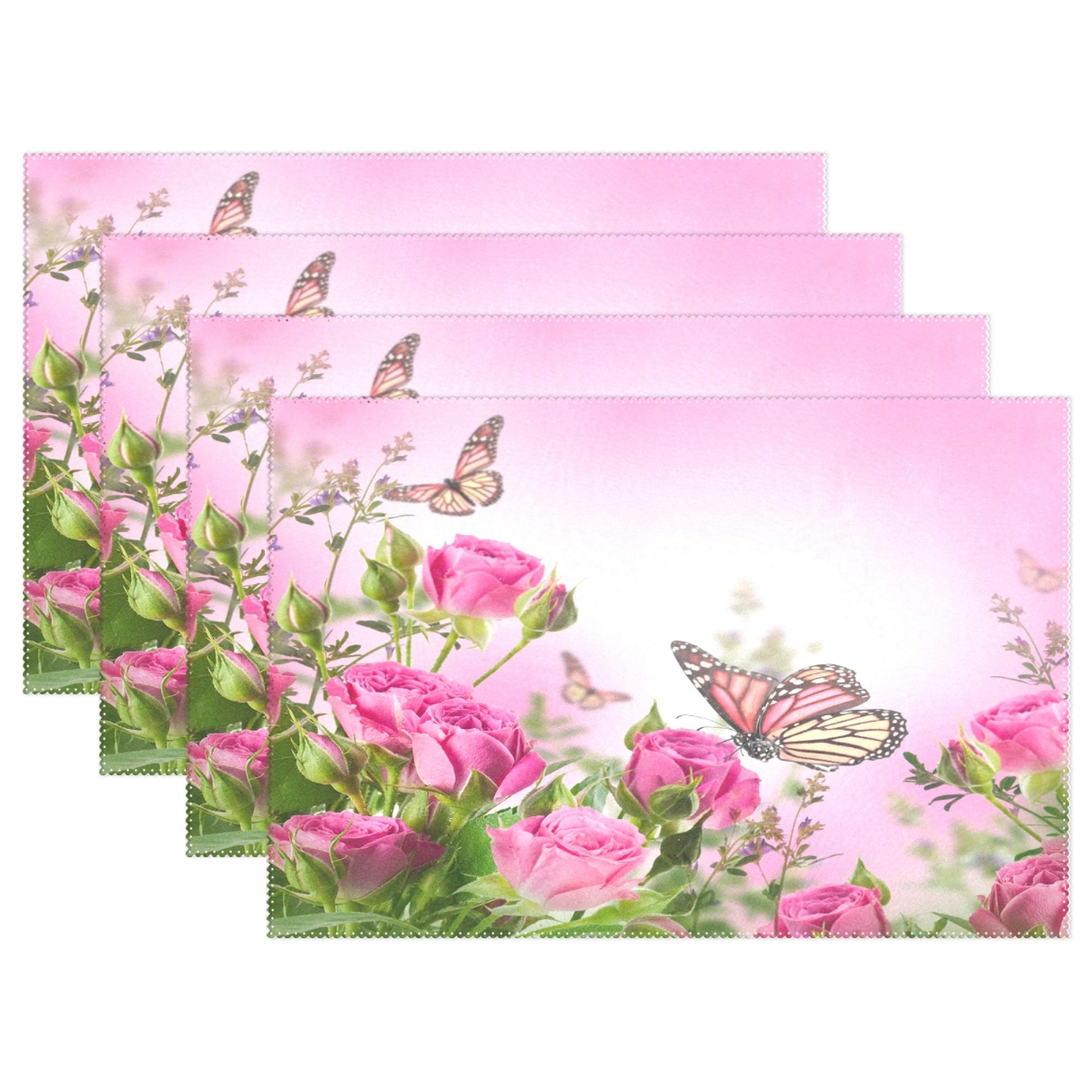 Placemats Blooming Roses With Butterfly Place Mats Dining Table Mats Christmas Decoration 4pcs