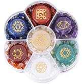 CrystalTears 7 Chakra Crystal Stones Natural Reiki Healing Crystals Gemstones with Engraved Chakra Symbol Tumbled Polished Chakra Stone Kit for Meditation Crystal Therapy Gift for Christmas