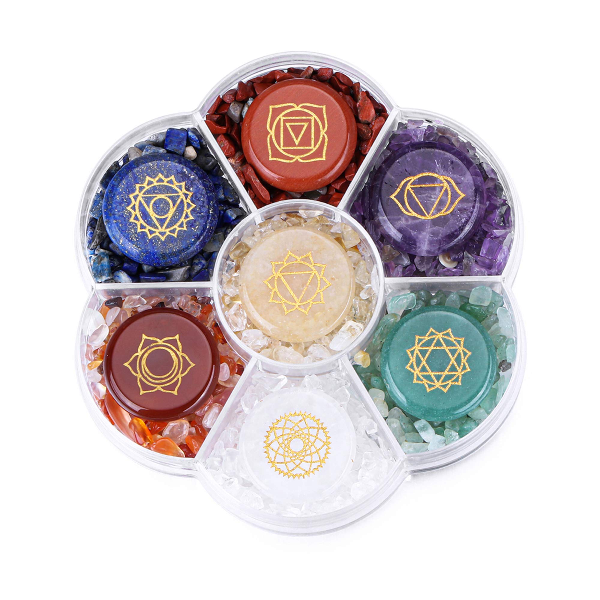 CrystalTears 7 Chakra Crystal Stones Natural Reiki Healing Crystals Gemstones with Engraved Chakra Symbol Tumbled Polished Chakra Stone Kit for Meditation Crystal Therapy