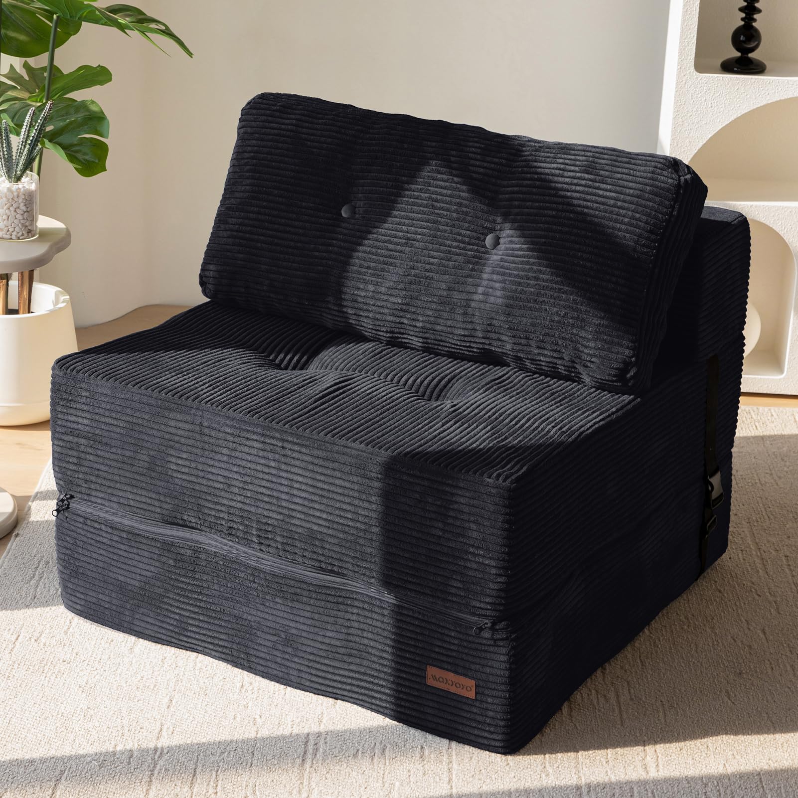Photo 1 of ***ORANGE***MAXYOYO Folding Sofa Bed, Convertible Sofa Bed with High-Density Support Foam, Portable 4 in 1 Fold Out Chair to Floor Lounger, Versatile Floor Couch for Living Room Bedroom, Black