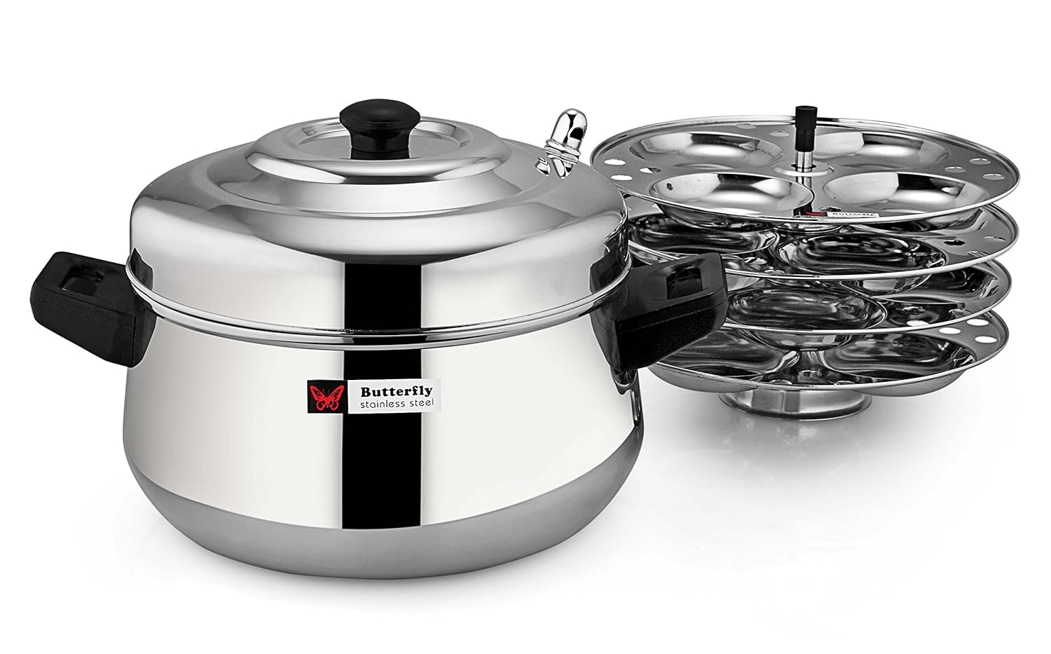 Buy Butterfly Stainless Steel Idli Cooker Curve Set with 4 Plates, 6 Pieces, Silver Online at