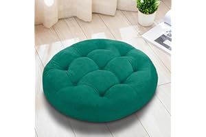 Millsilo 22 inch Floor Pillow, Large Floor Cushions, Round Floor Cushion Seating for Adults Kids, 4 Inch Thick Tufted Meditation Cushion for Yoga Living Room Tatami Floor, 22x22x4 Inch, GreenGreen