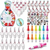 Deekin Bowling Party Favors 12 Pcs Pin Keychain 12 Pcs Ballpoint Pen Mini Bowling Set 50 Pcs Stickers for Goodie Bag Fillers and Small Prizes