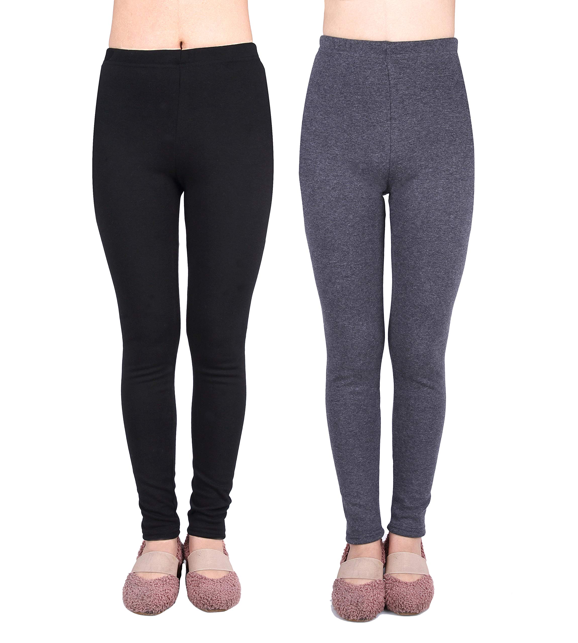 View 1 of ***MISSING ONE PAIR*** IRELIA Winter 2 Pack Girls 100% Cotton Fleece Lined Leggings BHG L Black/Heather Gray