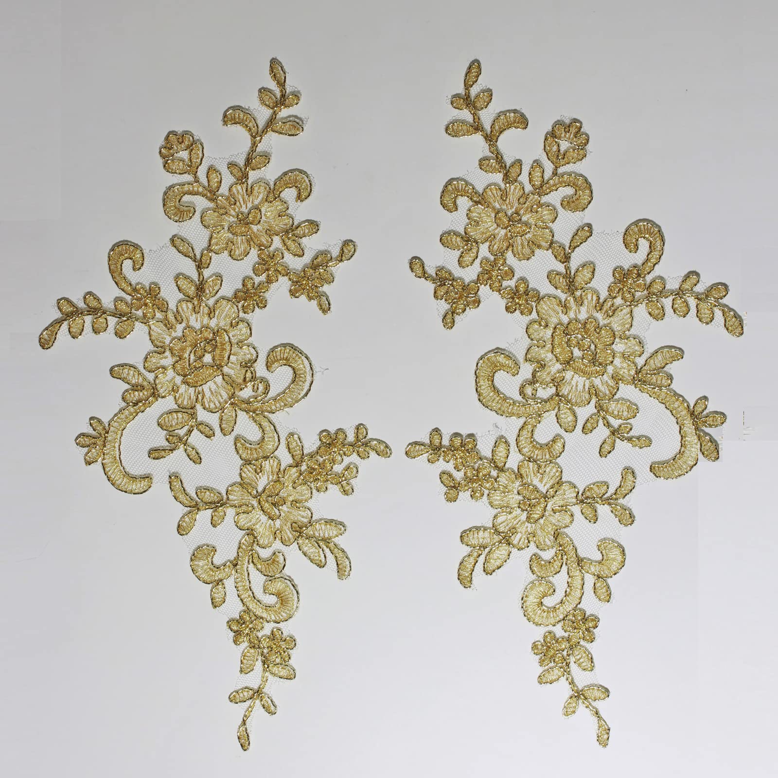 4 X Corded Embroidery Floral Lace Applique Wedding Motif Sew On Size: 25 cm x 12 cm :#39A (Metallic Gold)