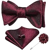 Hi-Tie Mens Selftied Bowties Lapel Pin Set Silk Solid Formal Bow Ties Pocket Square Cufflinks Sets for Wedding Tuxedo