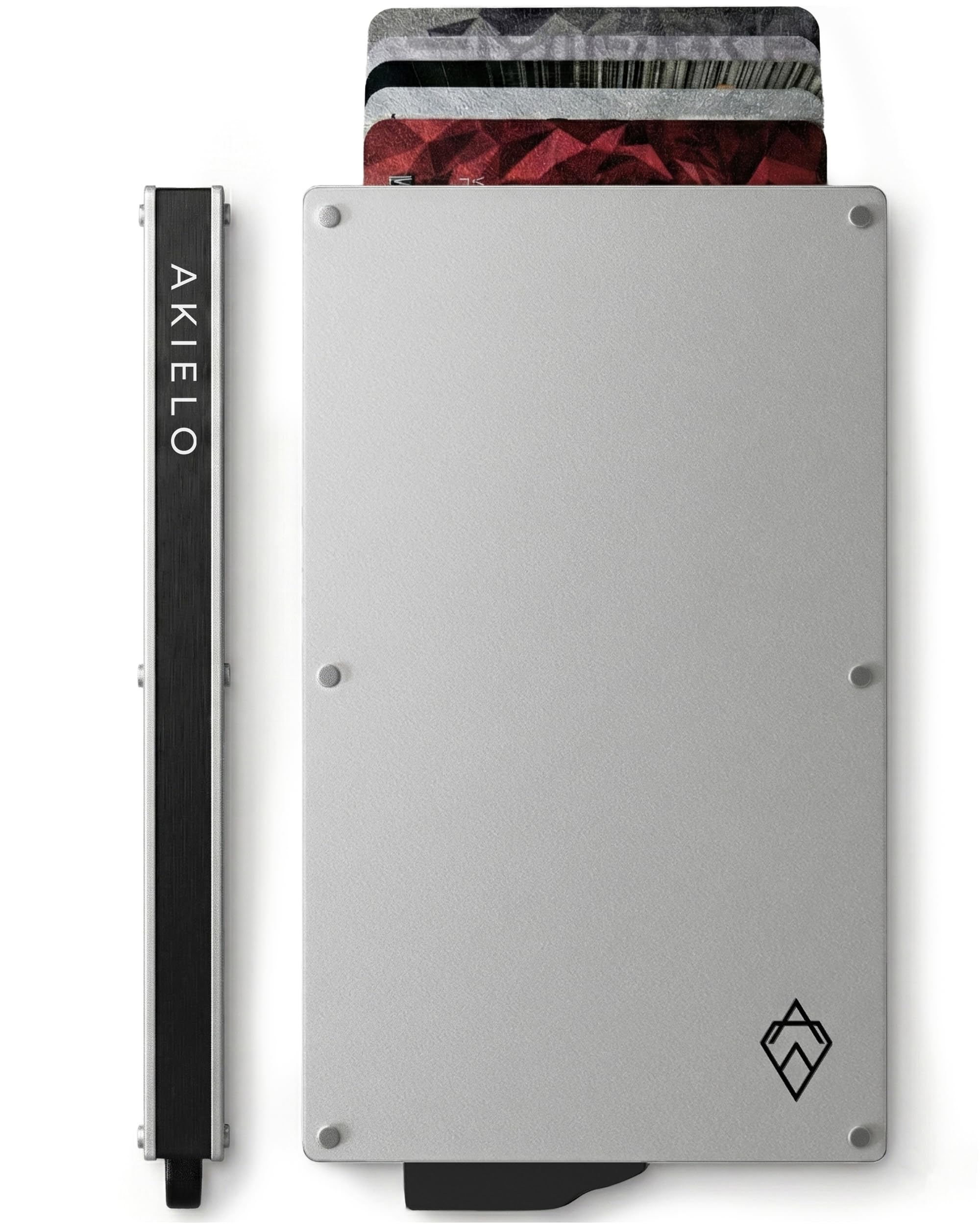 AKIELO RFID Card Holder Wallet with Gift Box – Slim Metal Card Wallet for Men – RFID Blocking Contactless Credit Card Protector – Minimalist Pop Up Design (Alpha - Silver Edition)