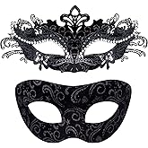 SIQUK Couple Masquerade Masks Metal Venetian Party Mask Halloween Costume Mask Mardi Gras Mask for Couples Women and Men