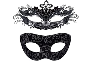 SIQUK Couple Masquerade Masks Plastic Venetian Party Mask Halloween Costume Mask Mardi Gras Mask for Couples Women and Men