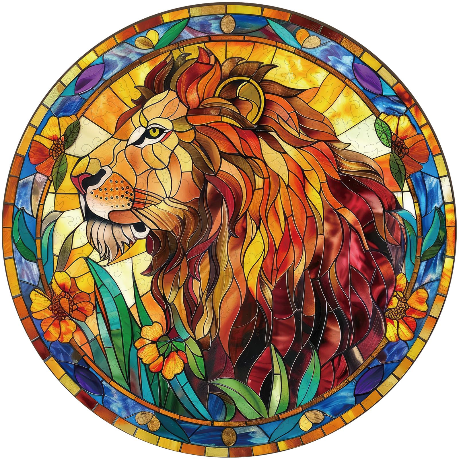 Photo 1 of Wooden Puzzles for Adults, Nature & Lion Jigsaw Puzzles 200 Pieces, Unique Shaped Puzzle for Adults and Kids, Christmas Birthday Gift Family Game 11.2 x 11.2 Inch