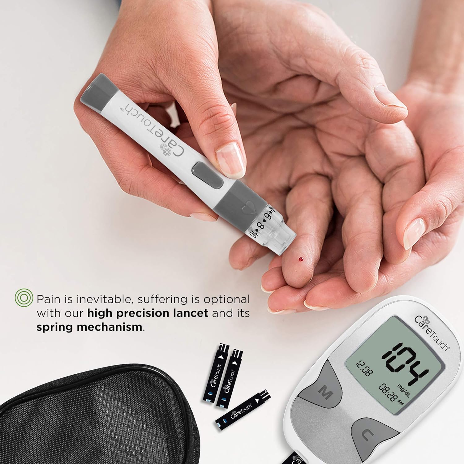 Care Touch Diabetes Testing Kit – Care Touch Blood Glucose Meter, 100 Blood Test Strips, 1 Lancing Device, 30 gauge Lancets-100 count and Carrying Case: Health & Personal Care